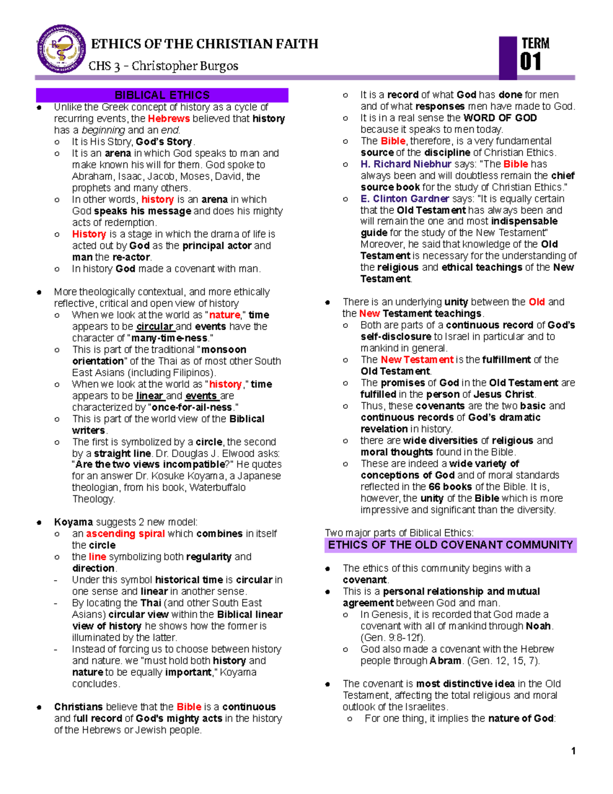 Biblical Ethics (transes) - ‘ ETHICS OF THE CHRISTIAN FAITH TERM CHS 3 ...