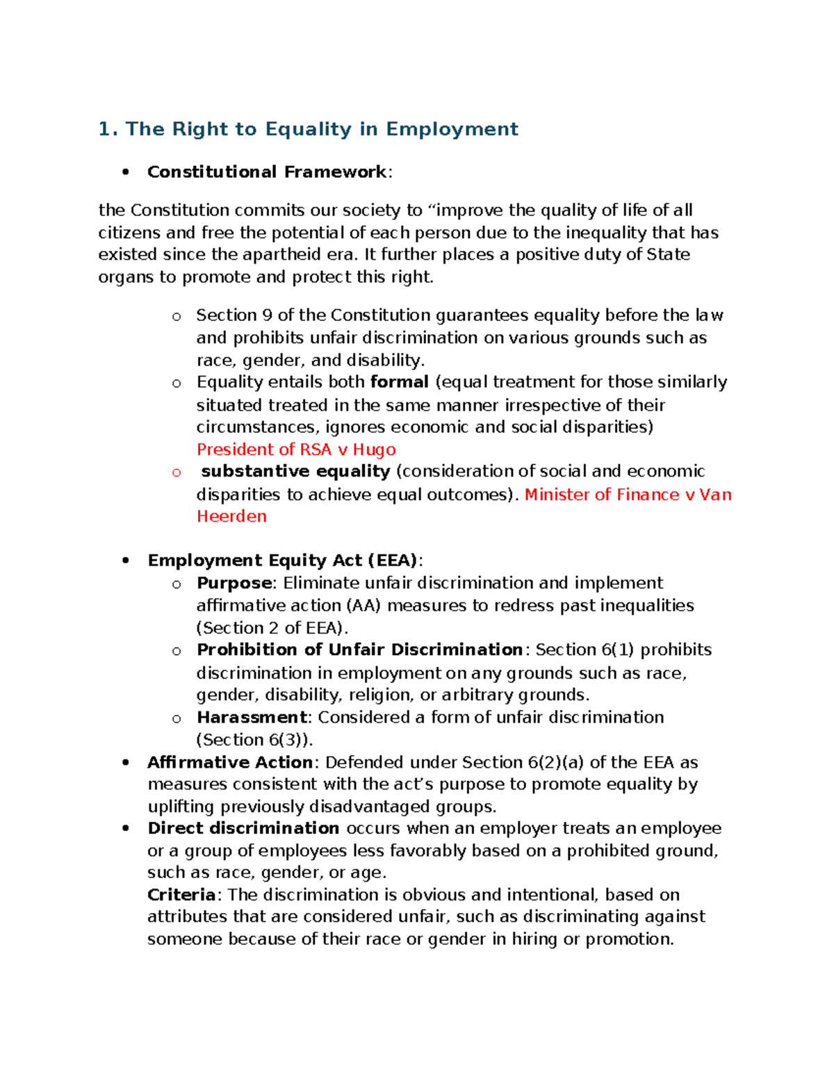 Equality Summary - 1. The Right to Equality in Employment ...