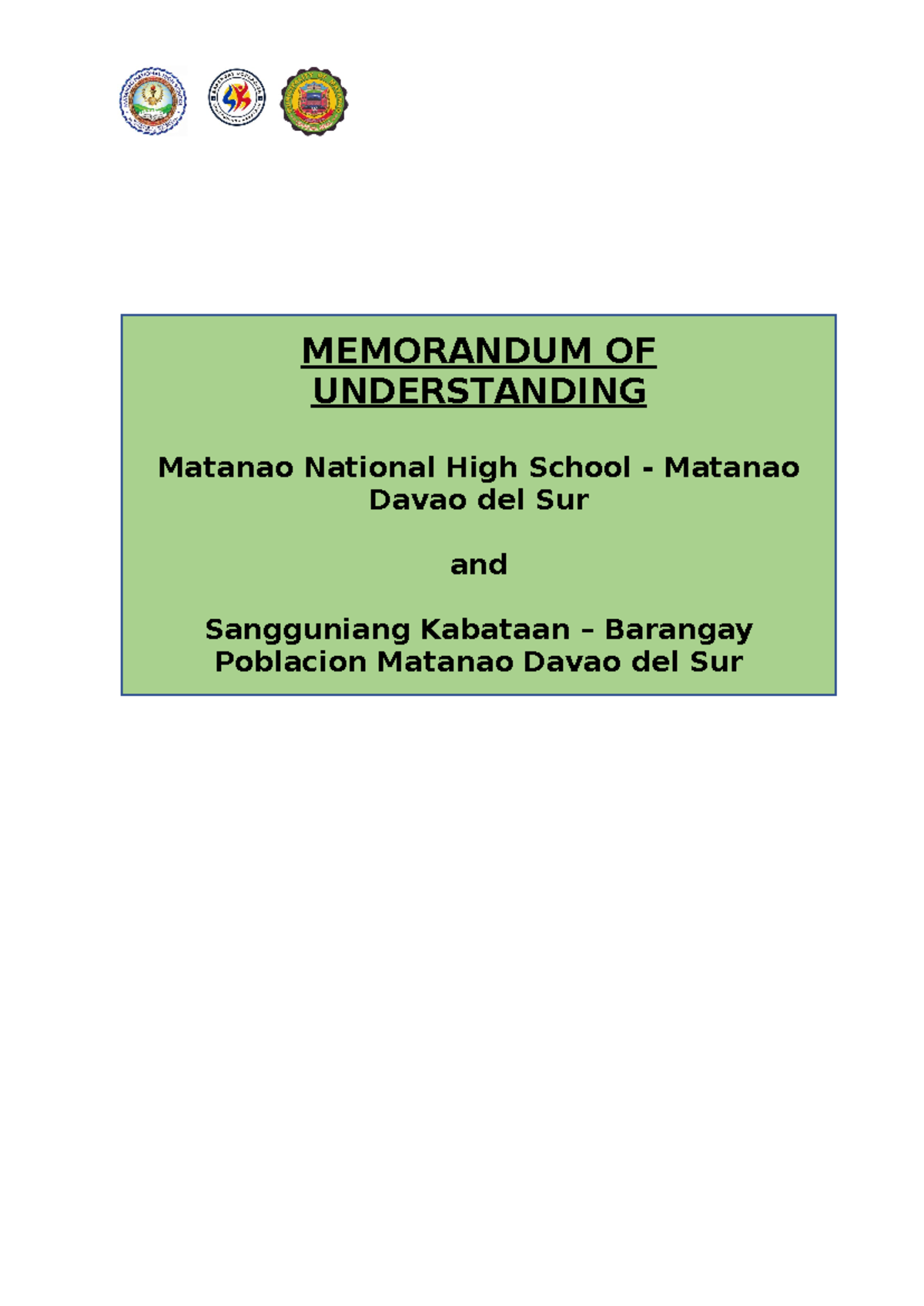 MOA-OR-MOU - MEMORANDUM OF UNDERSTANDING Matanao National High School ...