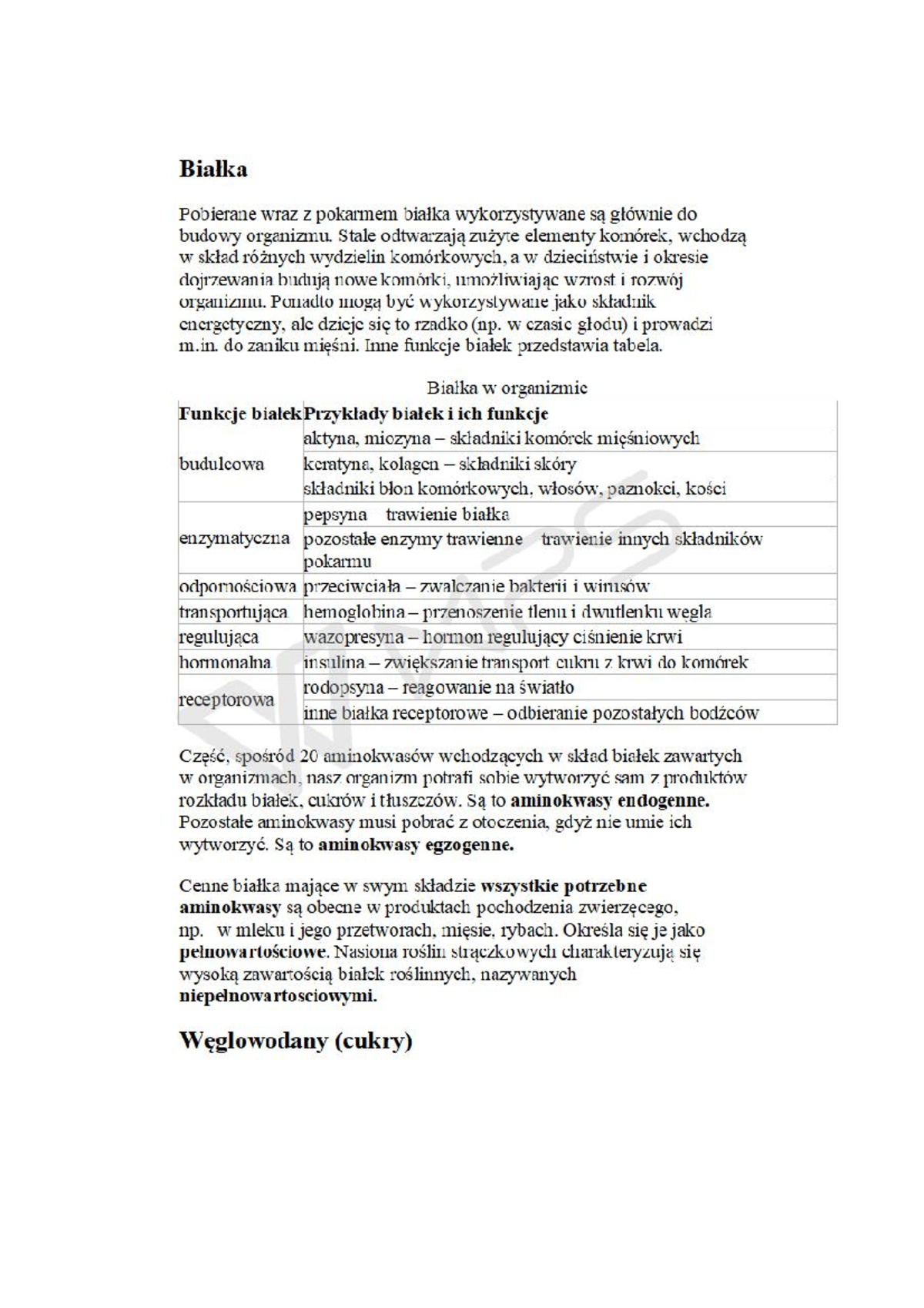 Białka, węglowodany, tłuszcze - Biologia - Studocu