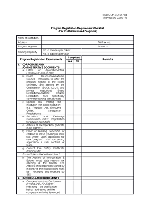 Tesda-op-co-01-f15 List Of Consumables And Materials (repaired) - Tesda 