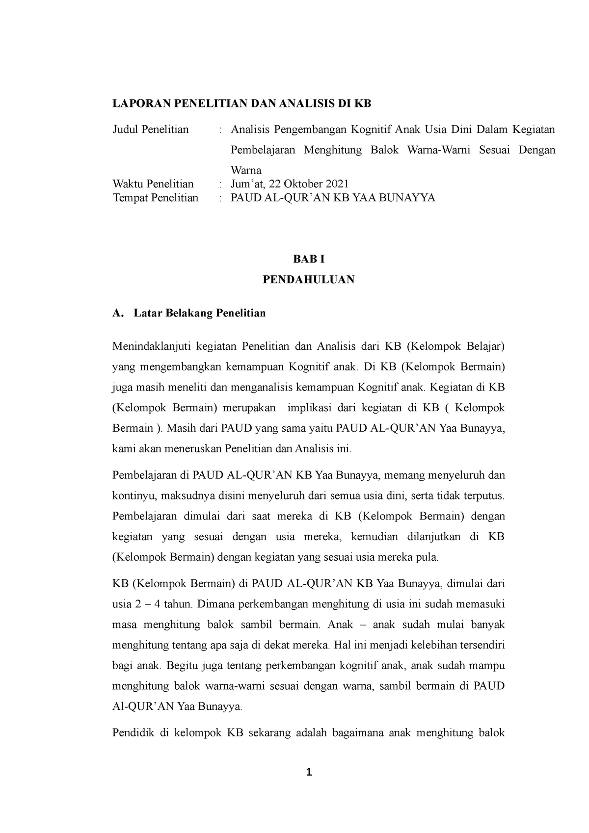 Laporan Penelitian DAN Analisis DI KB - LAPORAN PENELITIAN DAN ANALISIS ...