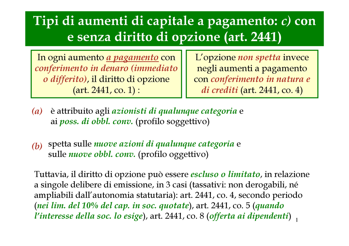 7 Aumenti Di Capitale Con E Senza Opzione Tipi Di Aumenti Di Capitale A Pagamento C Con E 2838