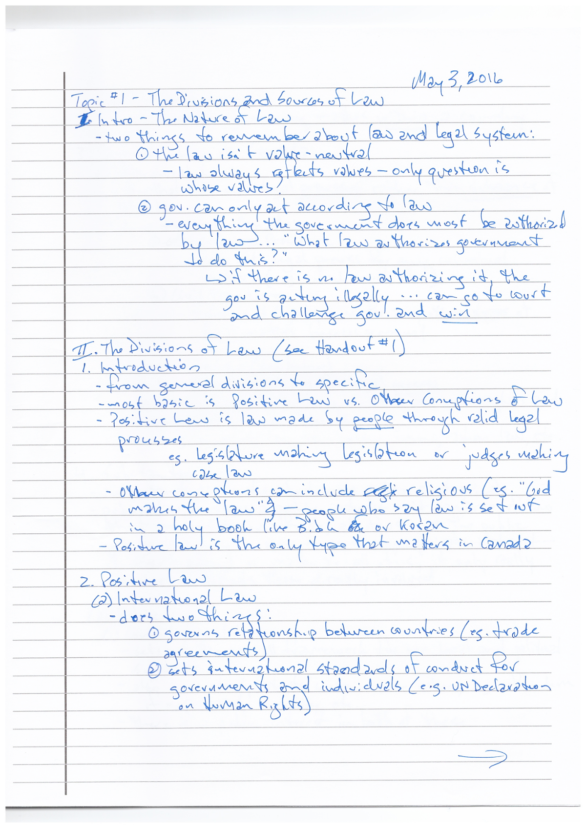 1. Sample Class Notes (Handwritten) - May 3, 2016 Topic The Divisions ...