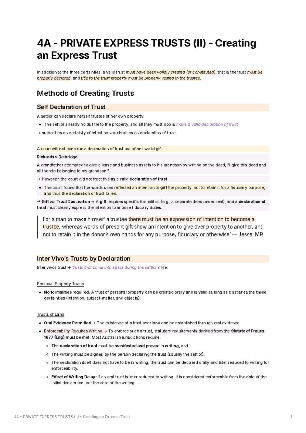 4A - Creating a Trust - 4A - PRIVATE EXPRESS TRUSTS (II) - Creating an ...