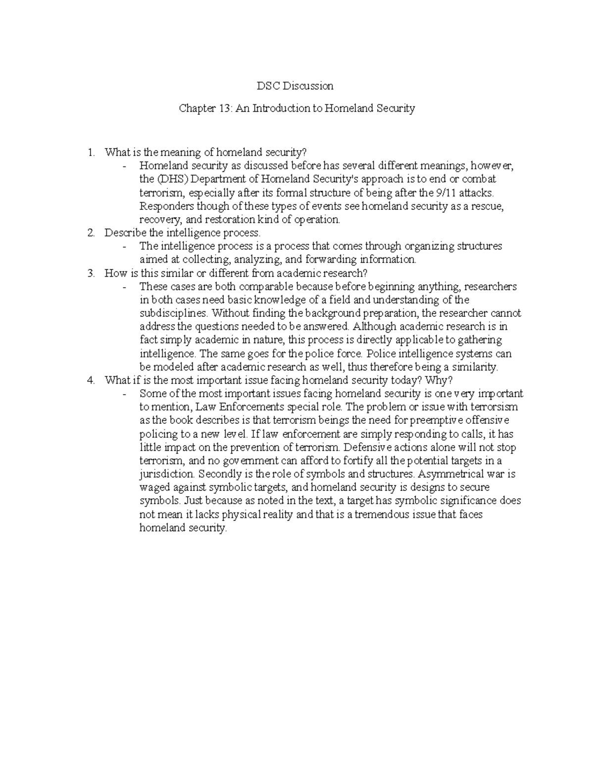 DSC Discussion DSC Discussion Chapter 13 An Introduction to Homeland
