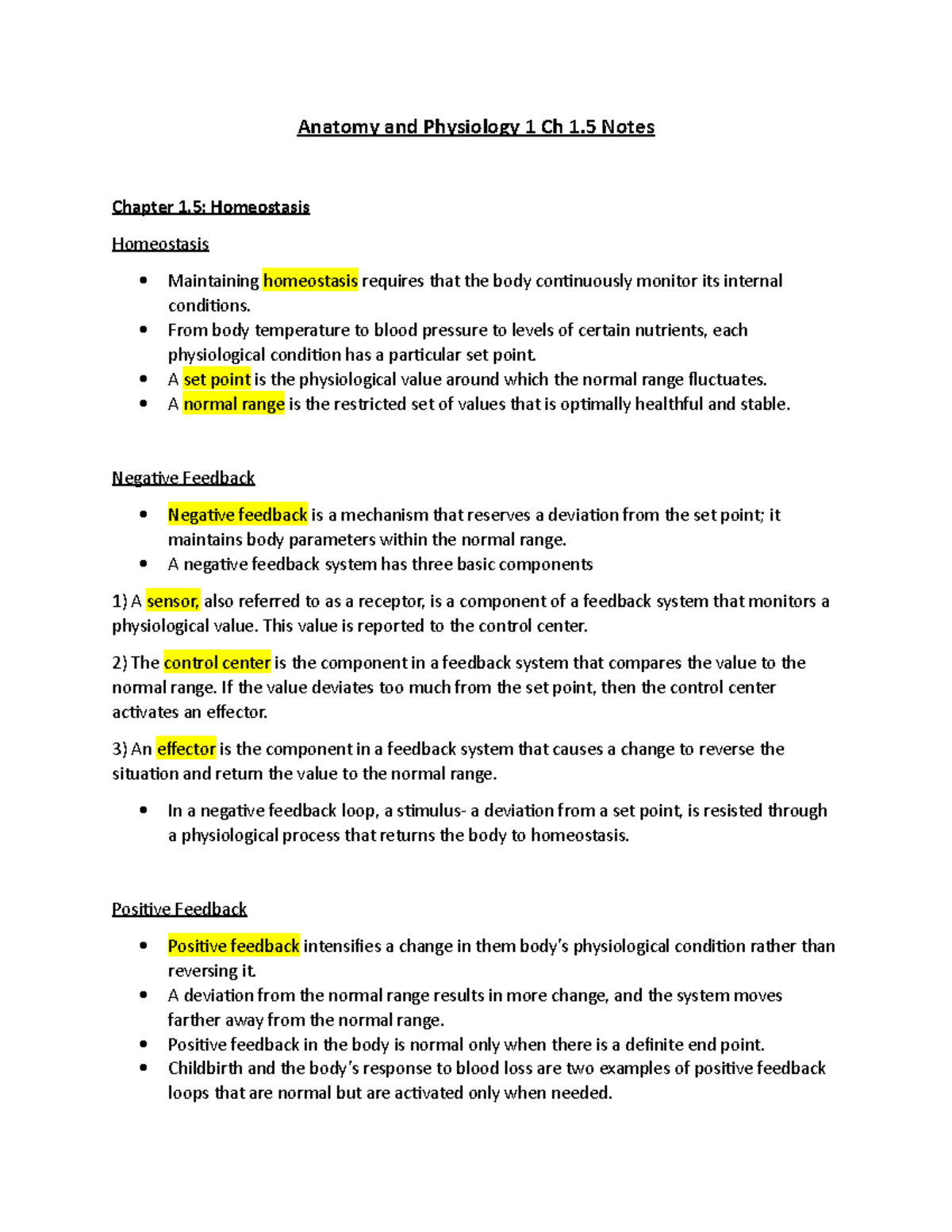 Ch 1.5 Anatomy Notes - Anatomy And Physiology 1 Ch 1 Notes Chapter 1 ...