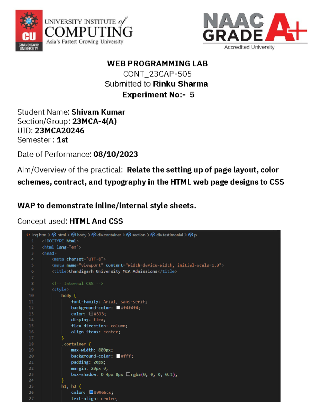 Webprograming exp 5 - entranal css - WEB PROGRAMMING LAB CONT_23CAP ...