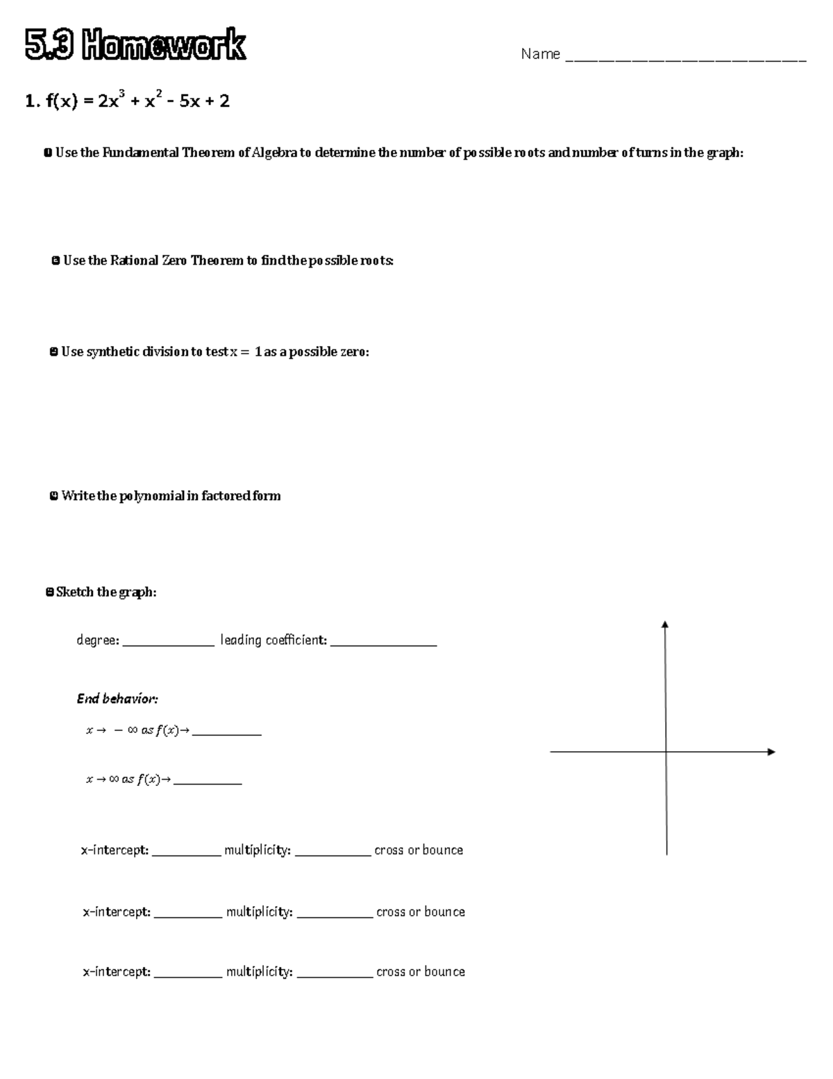 5.3 Polynomial Theorems HW - 5 Homework Name ...