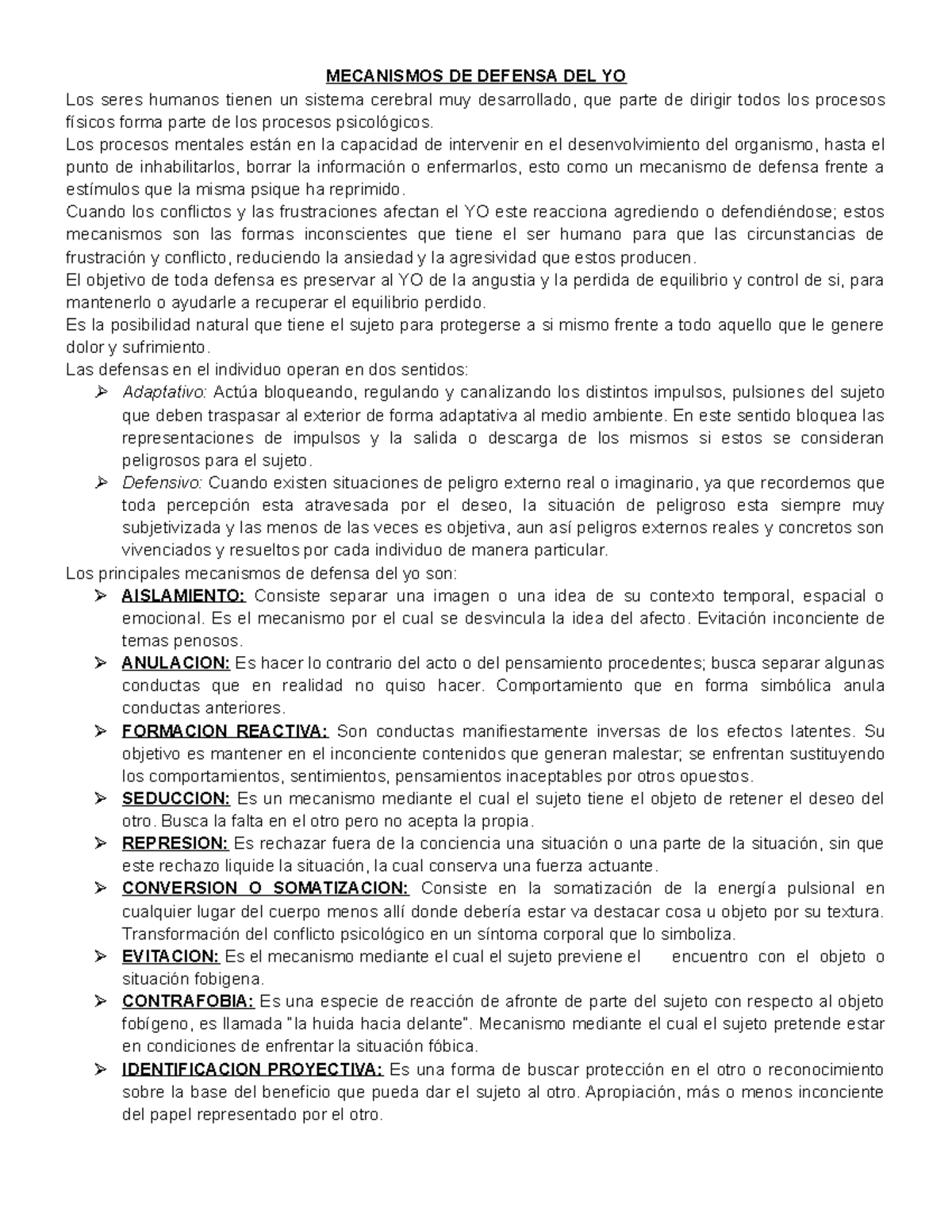 Mecanismos DE Defensa DEL YO - MECANISMOS DE DEFENSA DEL YO Los seres ...