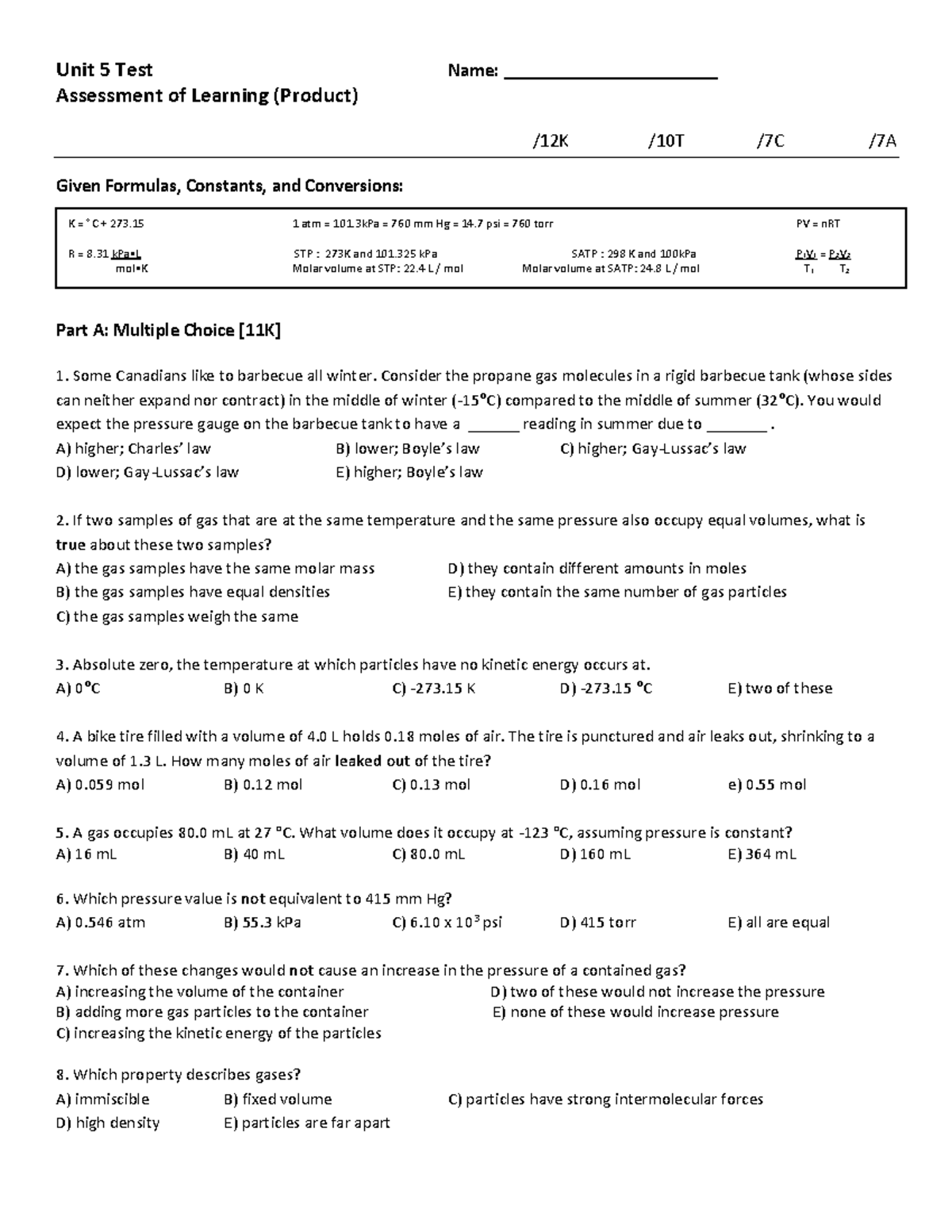 Unit 5 Test - final eval - Unit 5 Test Name ...