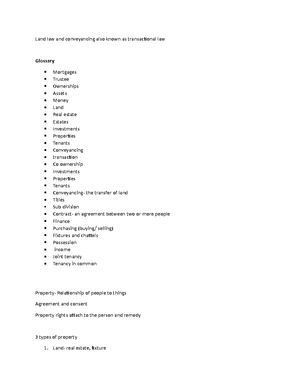 Notes - LAND LAW AND CONVEYANCING NOTES WEEK 1 Real Property Land ...