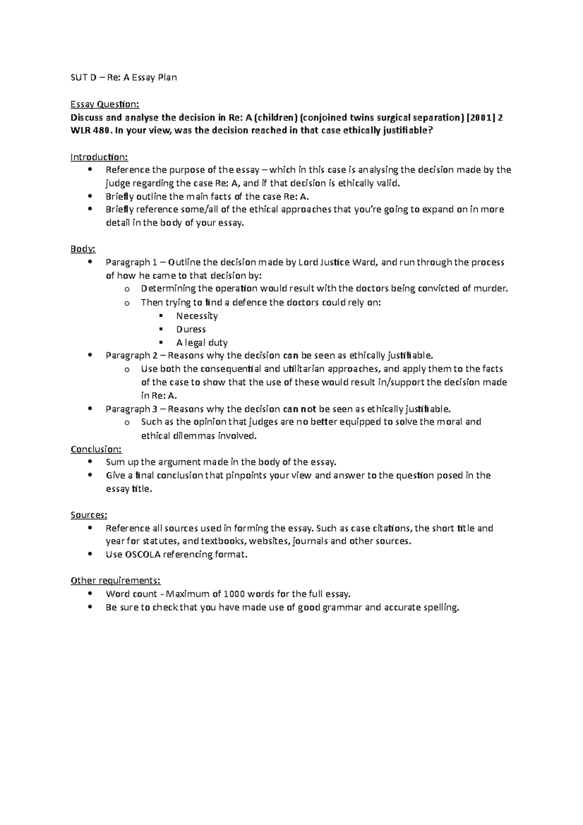 Unit 6 - engage task 3 - SUT D - SUT D – Re: A Essay Plan Essay ...