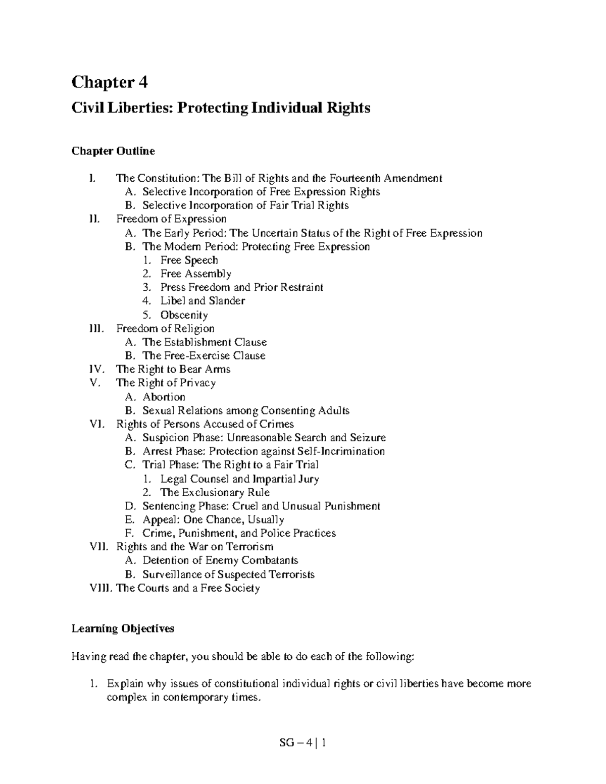 Chapter 4 Civil Liberties And The Protection Of Individual Rights Chapter 4 Civil Liberties 6449