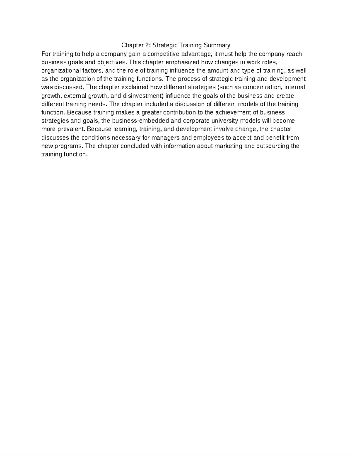 Chapter 2 Strategic Training Summary Chapter 2 Strategic Training
