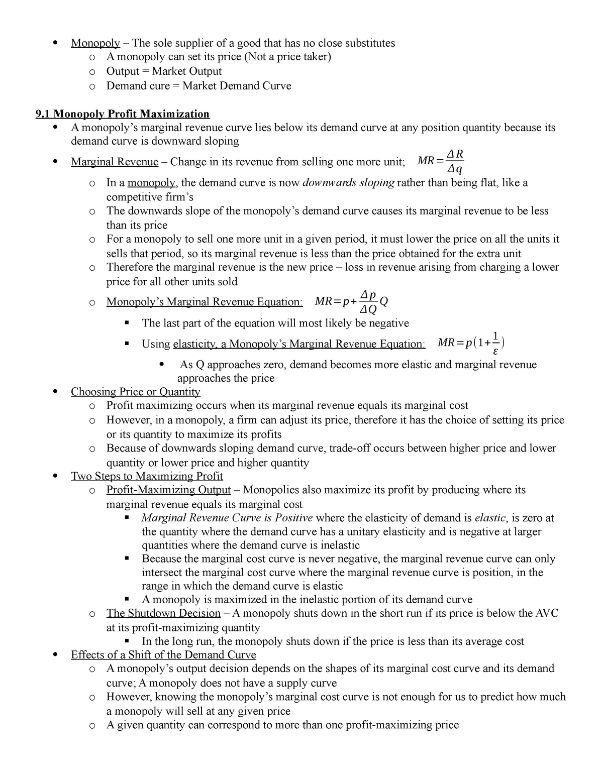 Managerial Economics (Chapter 9 - Monopoly)