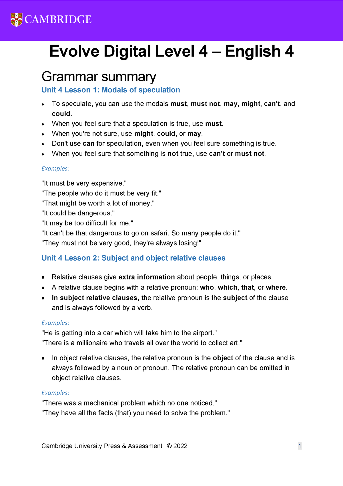 Unit 4 - E4 - Grammar - Ingles - Cambridge University Press ...