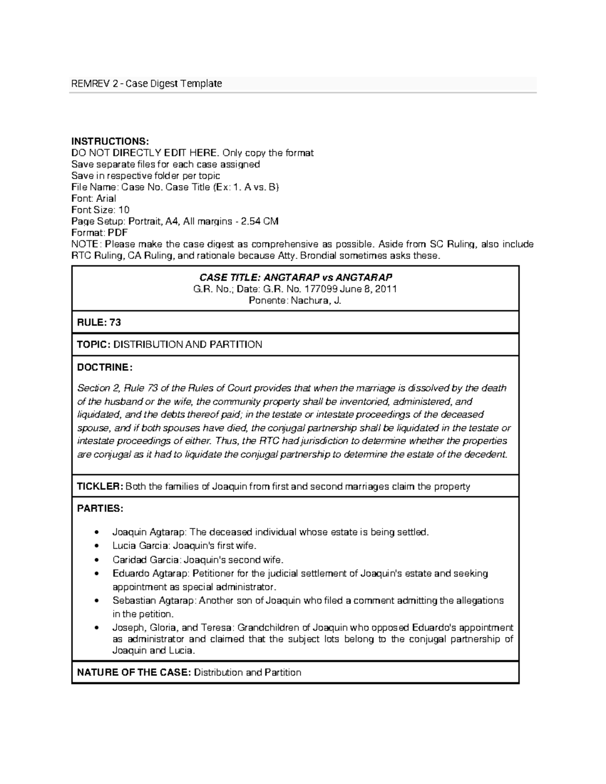 Agtarap vs. Agtarap, 651 SCRA, June 2011 (PDF) - REMREV 2 - Case Digest ...