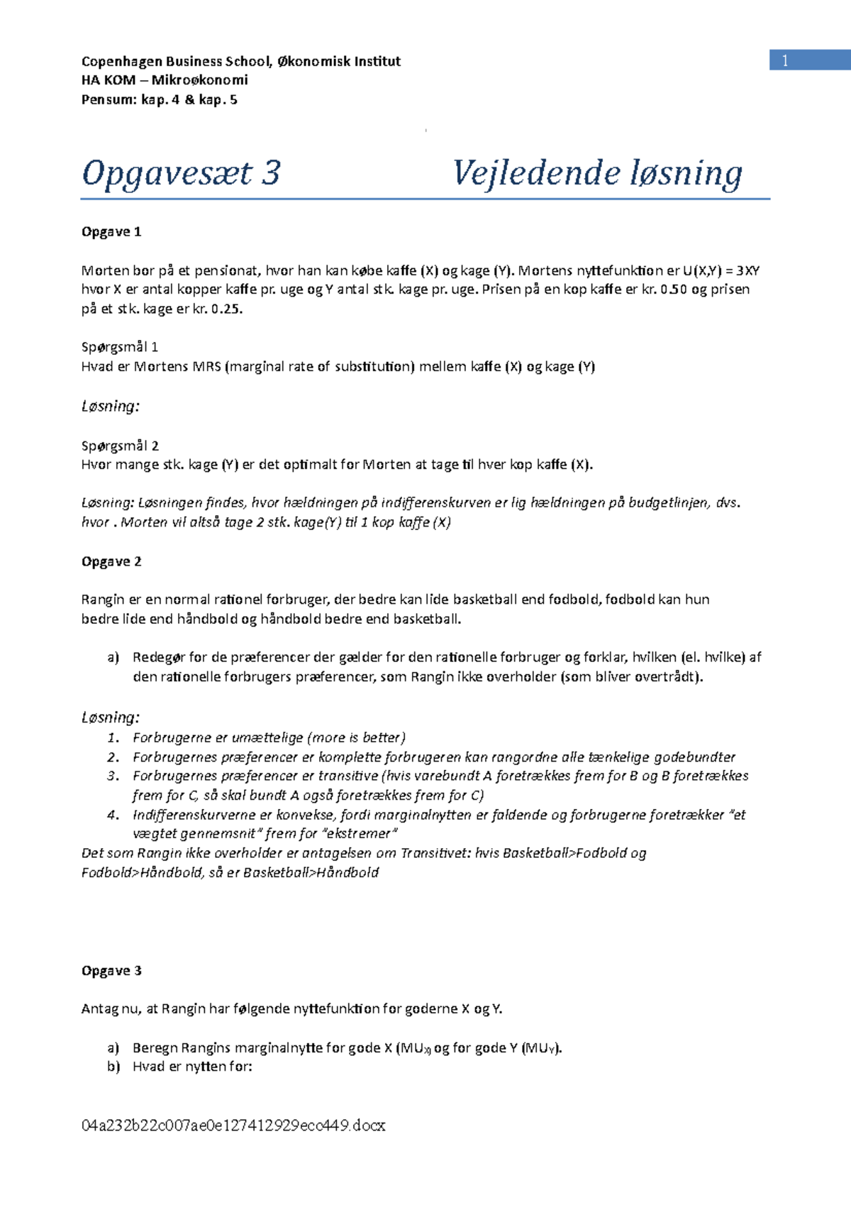 HA KOM-Opgavesæt 3 Fall 2022 Vejledende Løsning - HA KOM – Mikroøkonomi ...