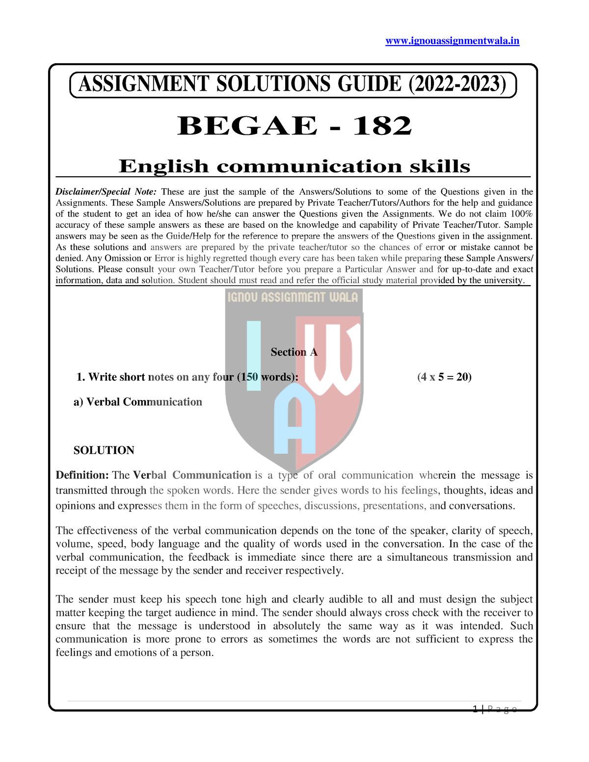 assignment of begae 182