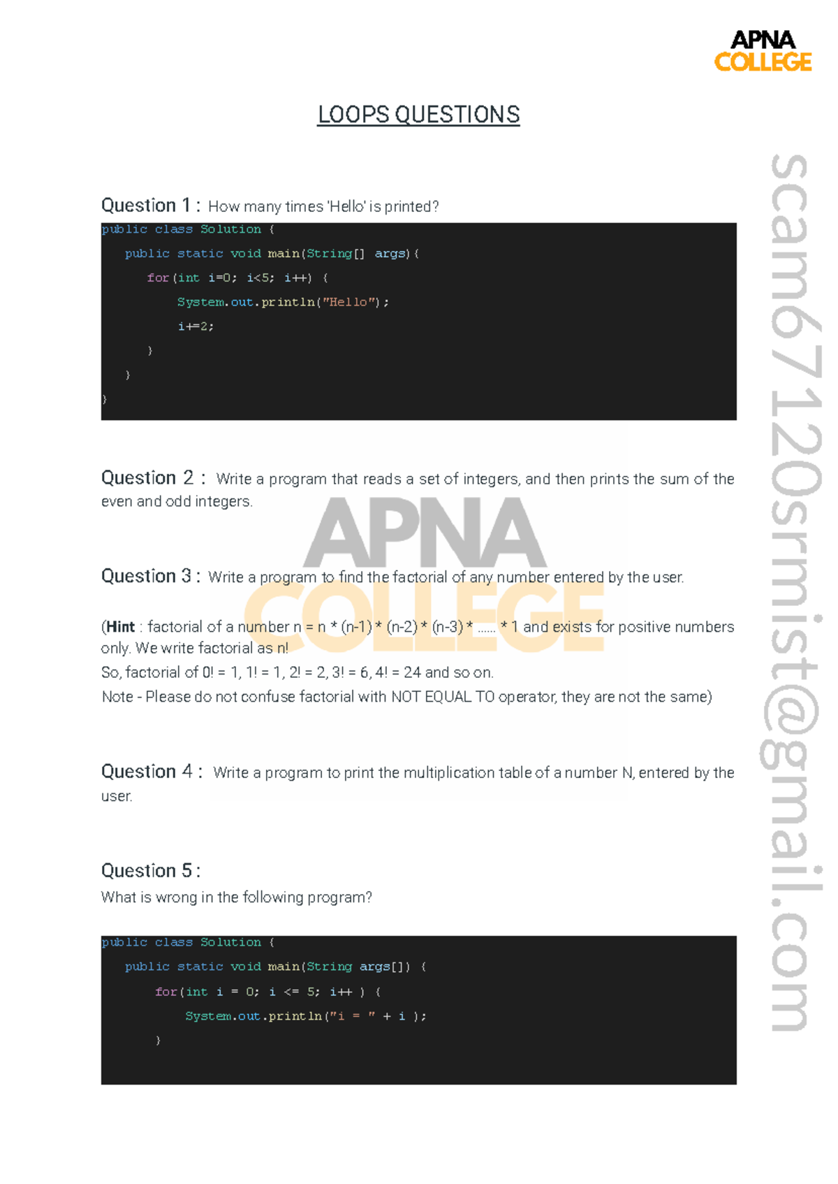 Solutions for loop flow control topic in programming in Java 1 credit ...