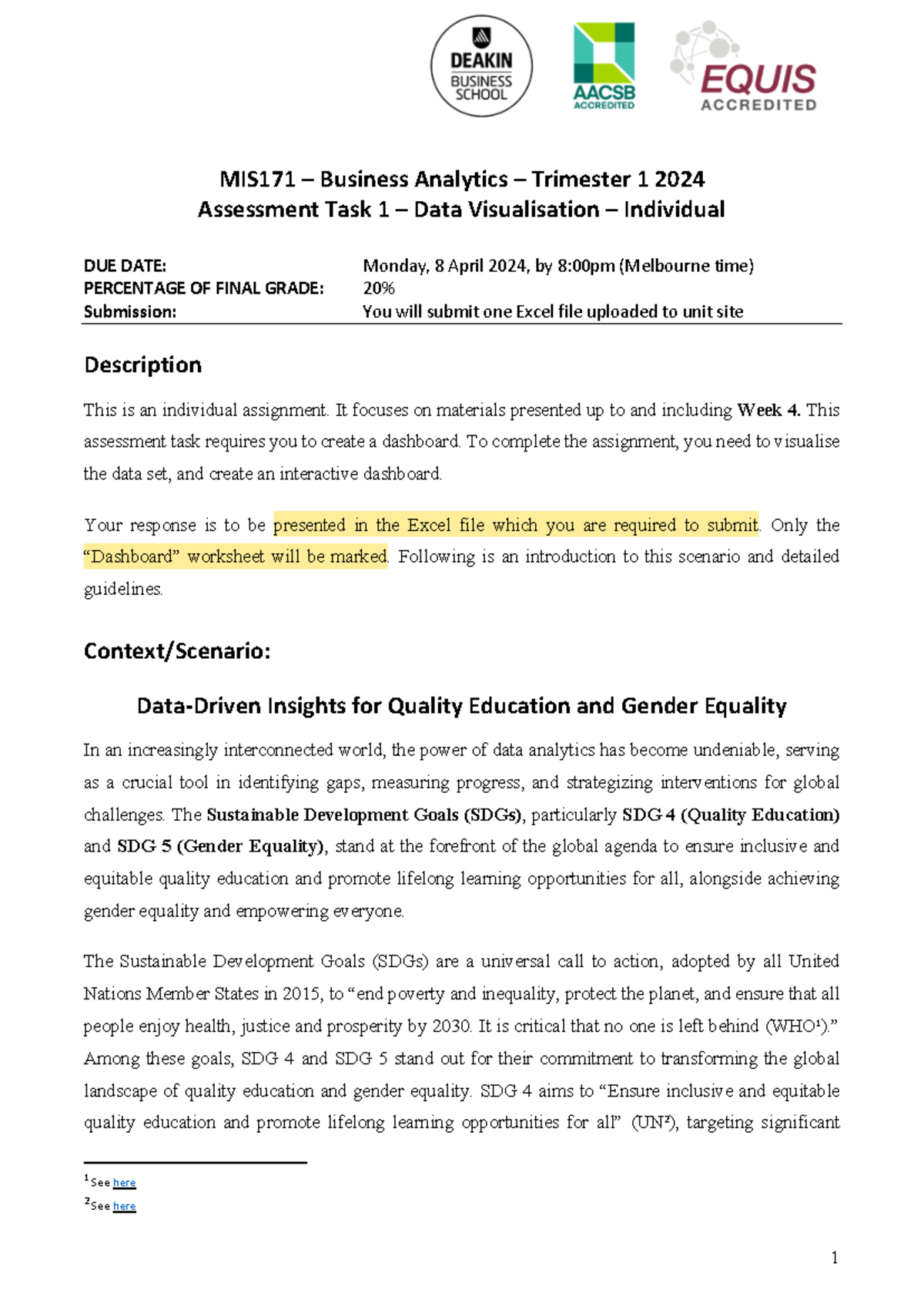 MIS171 T1 2024 Assignment 1 - MIS171 – Business Analytics – Trimester 1 ...
