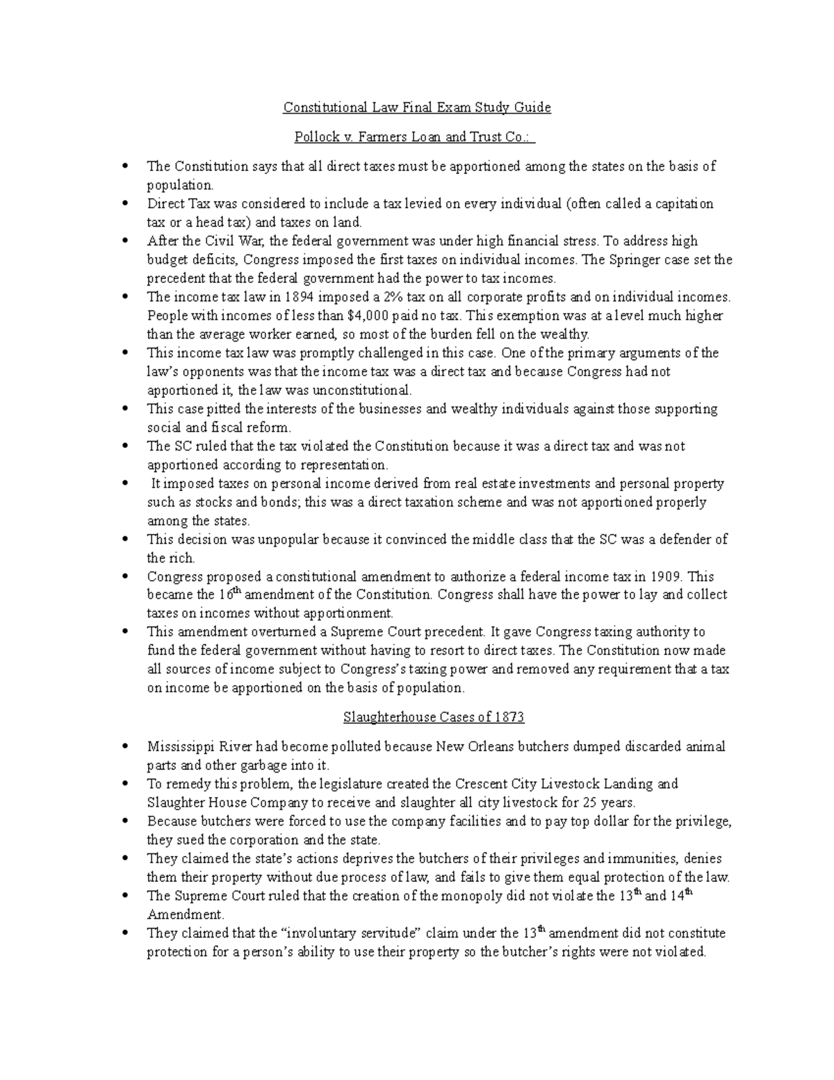 Constitutional Law Final Exam Study Guide - Farmers Loan and Trust Co ...