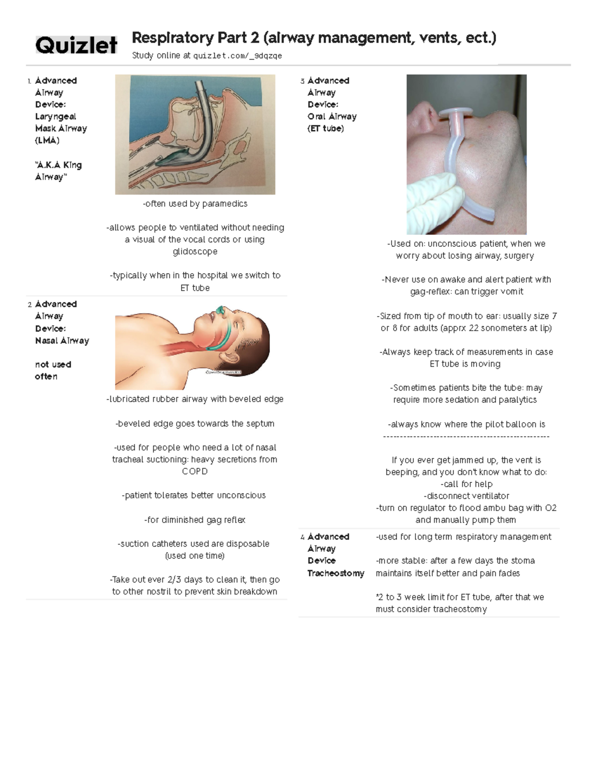 RESP 1 - Lecture notes 1,2 - 1 Airway Device: Laryngeal Mask Airway ...