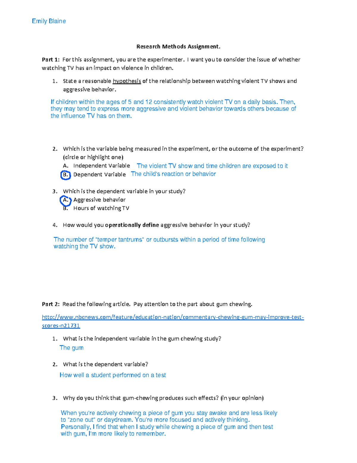 Research Methods Assignment - EB - Part 1: For this assignment, you are ...