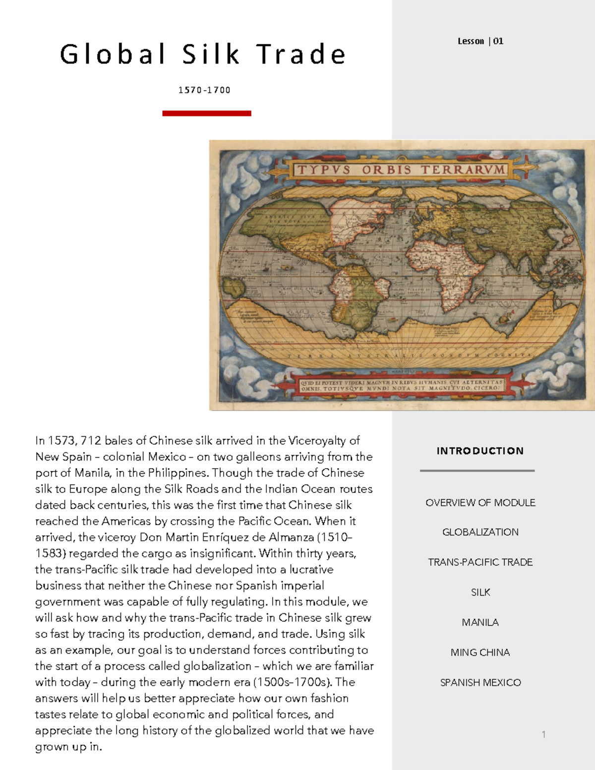 Silk Trade Reading 1 Introduction G l o b a l S i l k Tr a d e 1570