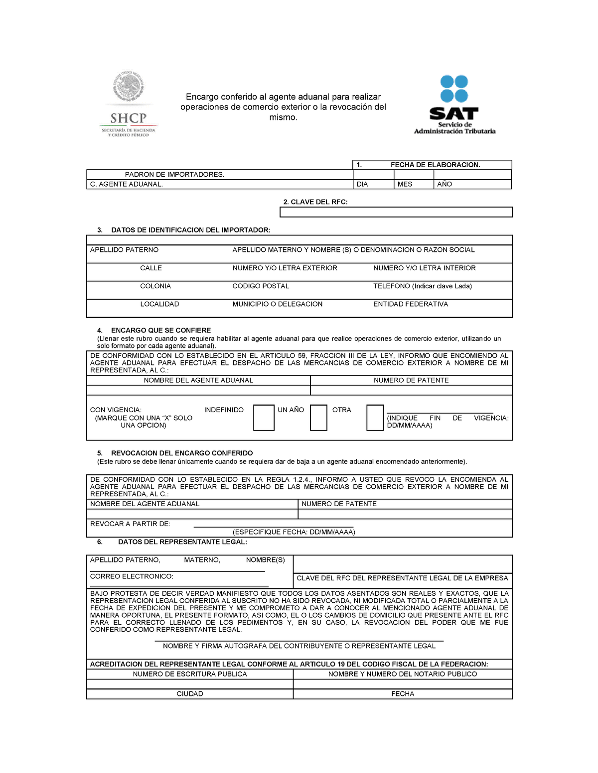 Documento Del Agente Aduanal Para Importacion Y Exportacion Encargo Conferido Al Agente 3773