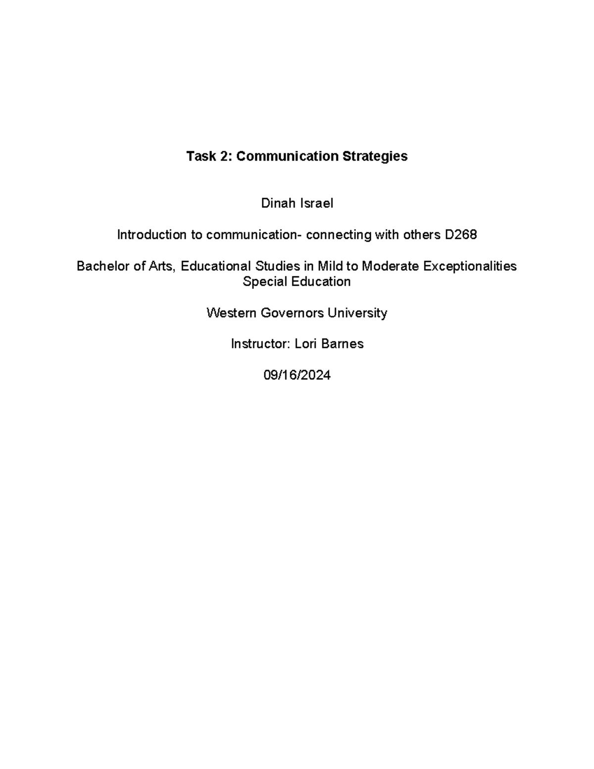 RRM3 D268 Task 2 Template (1st attempt) - Task 2: Communication ...