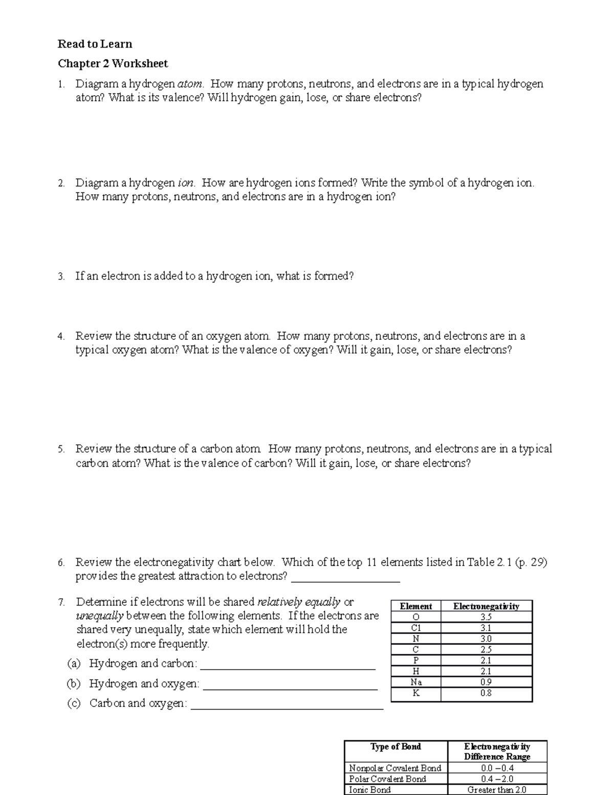 Chapter 2 worksheet - Study material - Read to Learn Chapter 2 ...