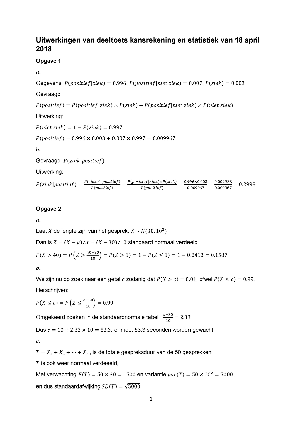 Deeltoets TG Stat 2018 Apr18 Uitwerkingen - Kansrekening En Statistiek ...