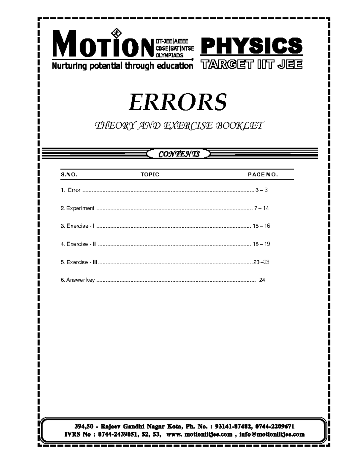 Errors Lecture notes 15 ERRORS THEORY AND EXERCISE BOOKLET S. TOPIC PAGE NO. Error Studocu
