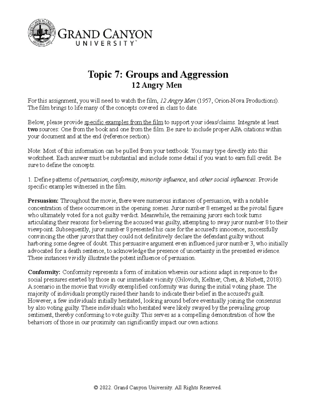 PSY362 RS T7 12Angry Men - Topic 7: Groups and Aggression 12 Angry Men ...