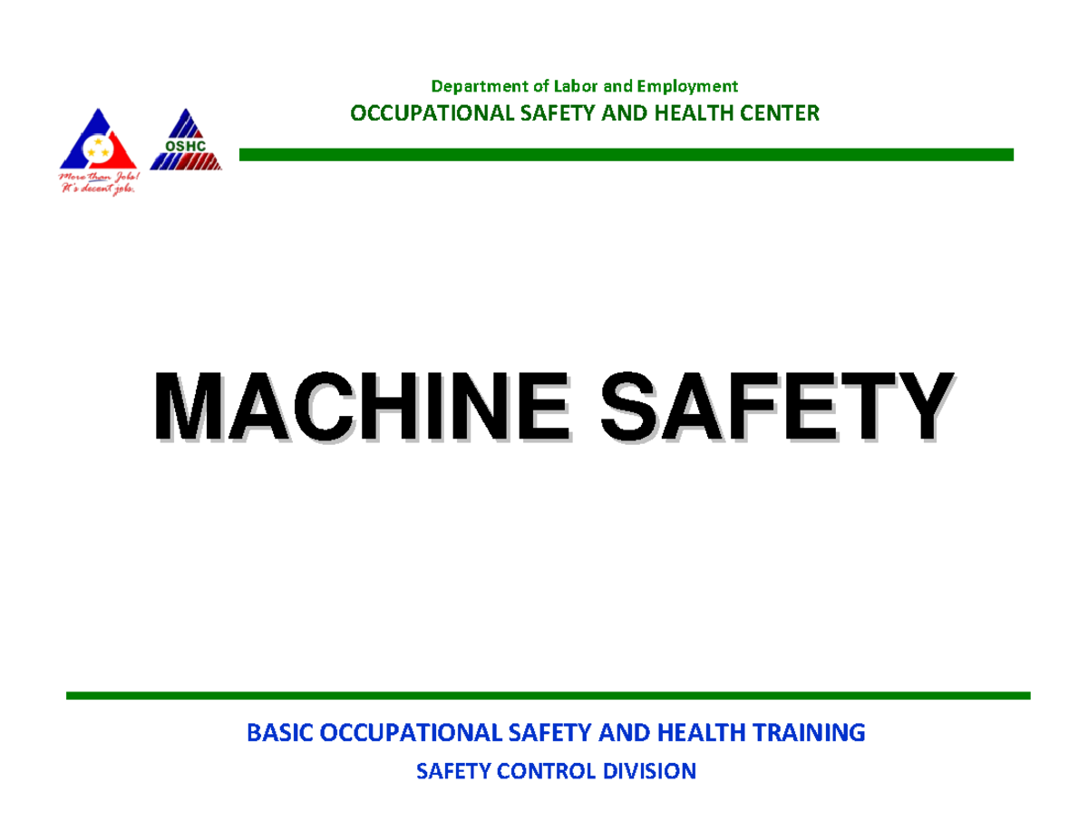 Machine Safety - Basic Occupational Safety And Health Training Safety 