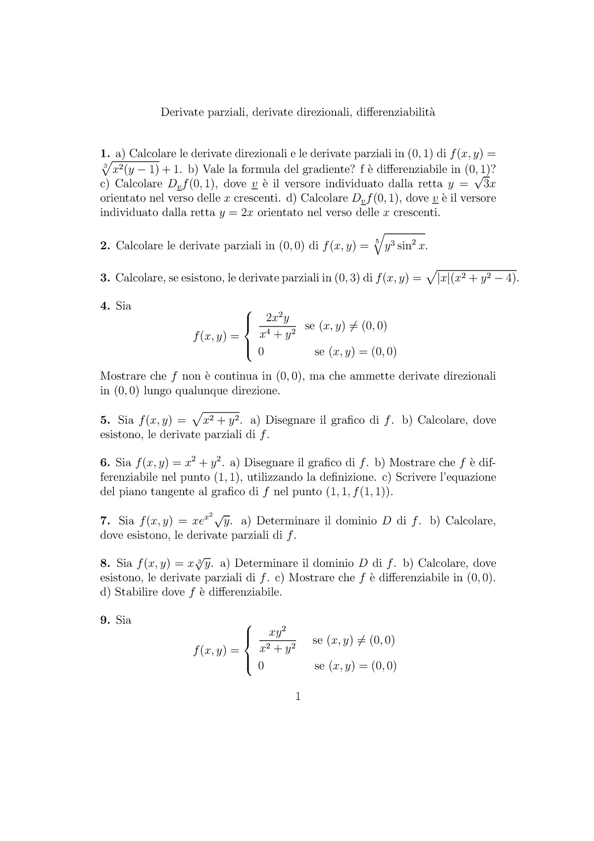 Continuità Derivabilità Differenziabilità In R2 Derivate Parziali Derivate Direzionali 4754