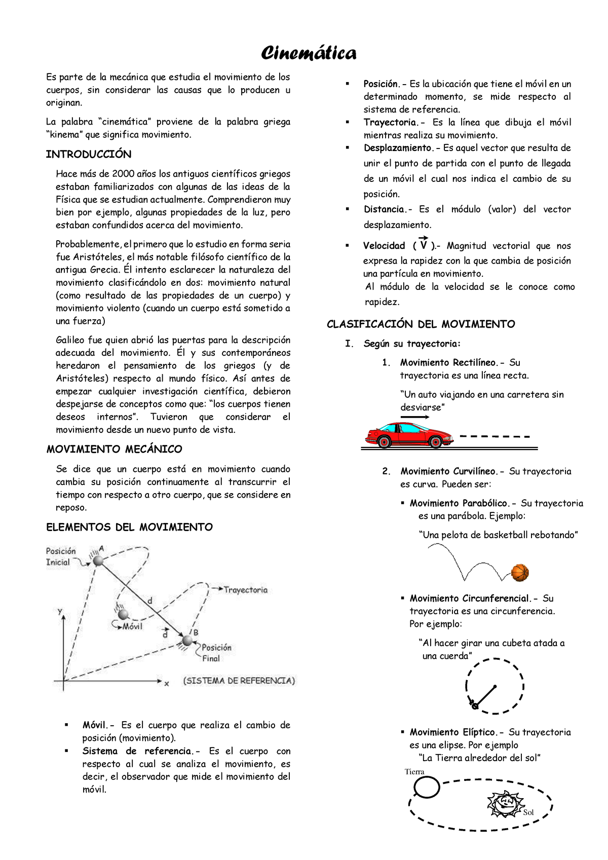 Introducci N A La Cinem Tica Cinemtica Es Parte De La Mecnica Que Estudia El Movimiento