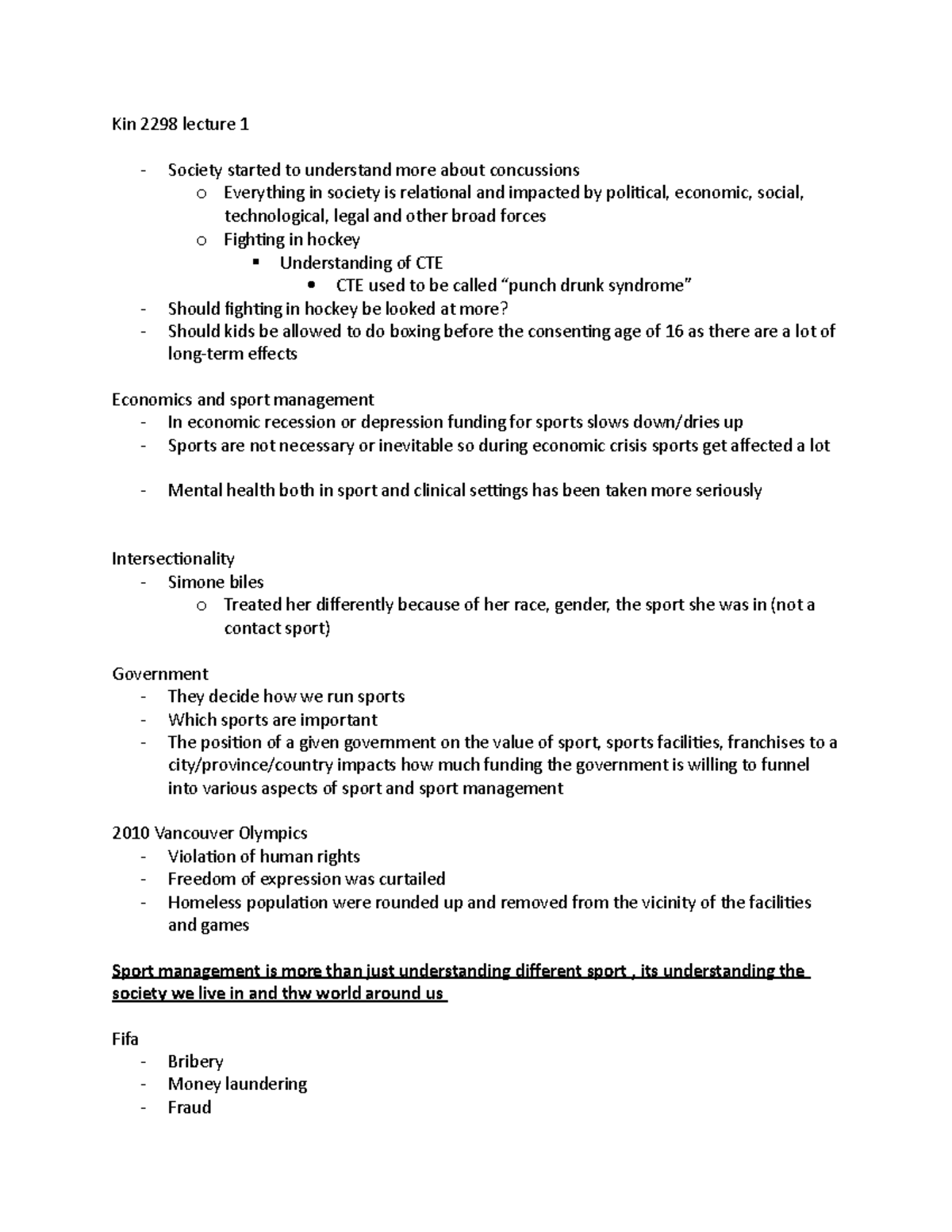 Intro to management in kin week 1 lecture notes - Kin 2298 lecture 1 ...