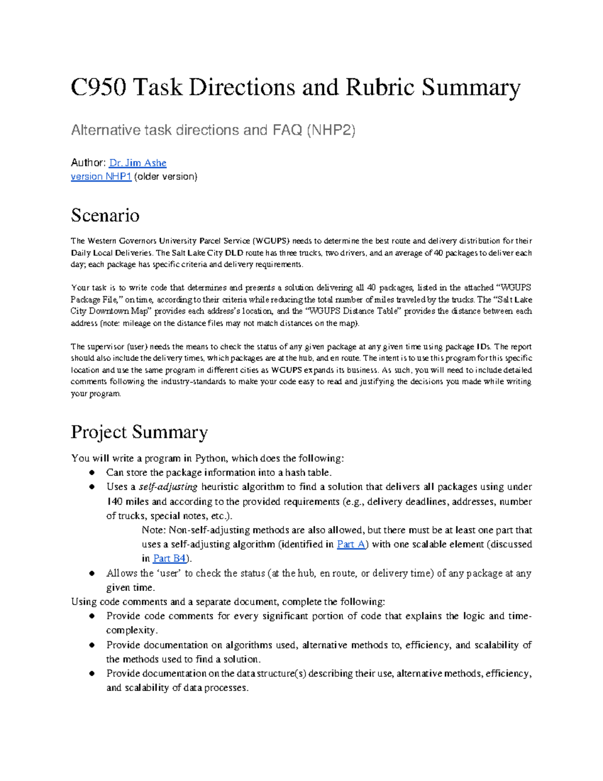 Datastructwo C950 Task Directions Summary - C950 Task Directions and ...
