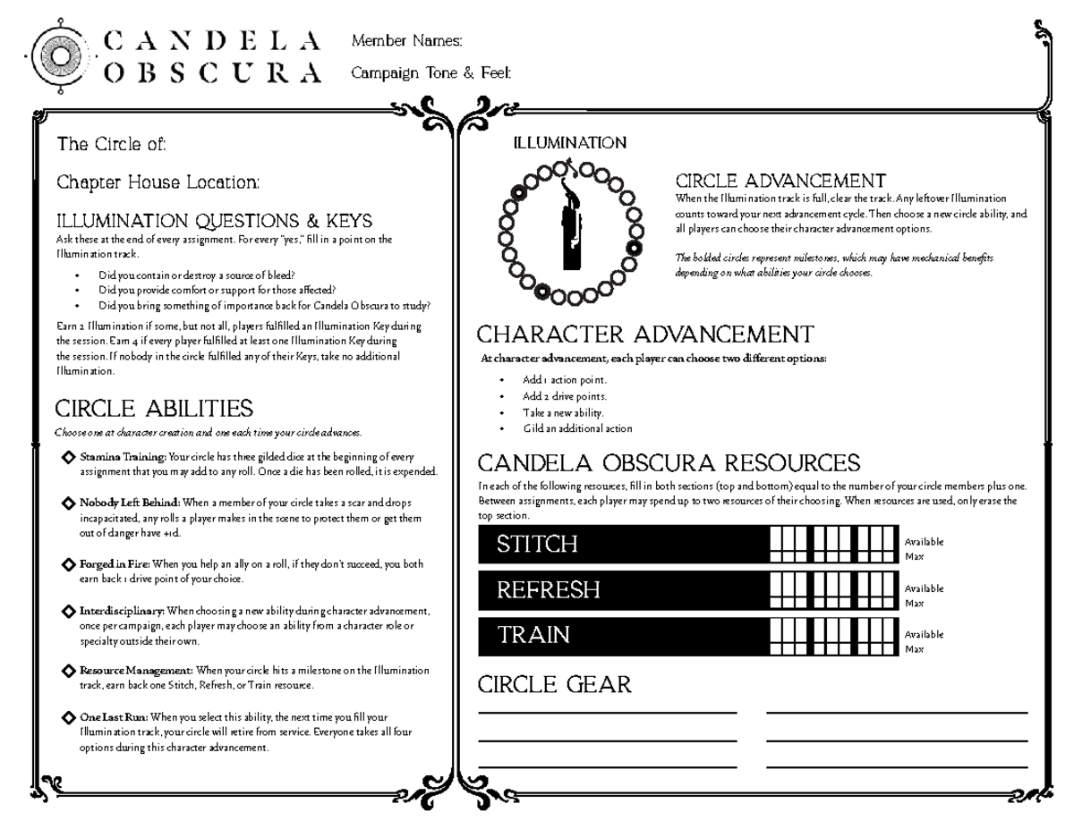 Candela Obscura QSG Circle Sheet May 24 The Circle of Member Names