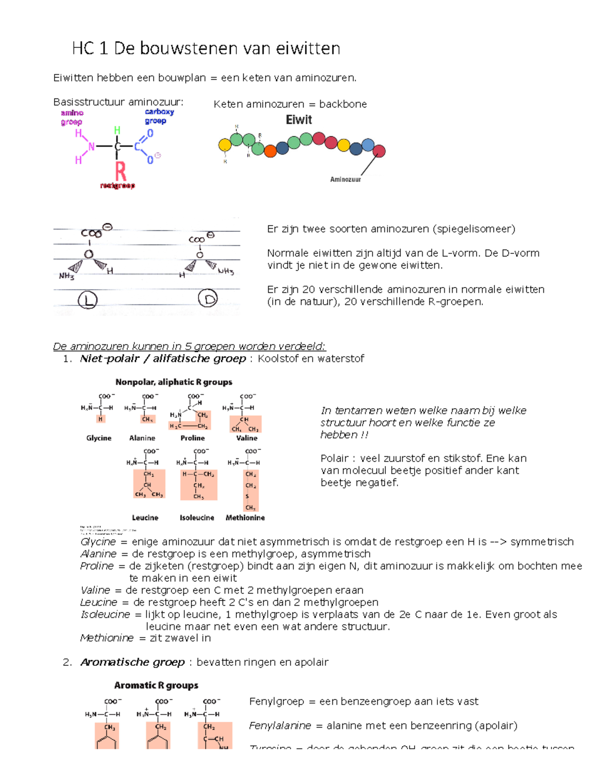 Samenvatting Biochemie 2020-2021 - Eiwitten Hebben Een Bouwplan = Een ...