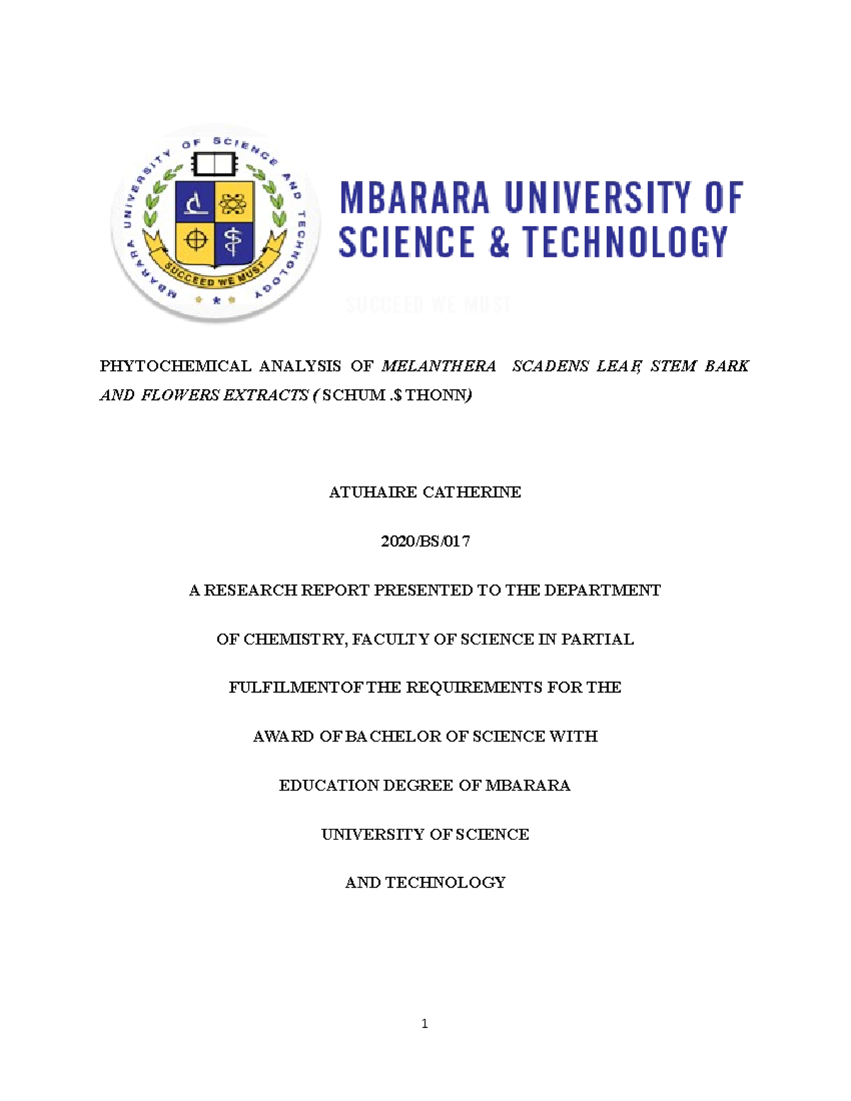 Cathy report 3 - PHYTOCHEMICAL ANALYSIS OF MELANTHERA SCADENS LEAF ...