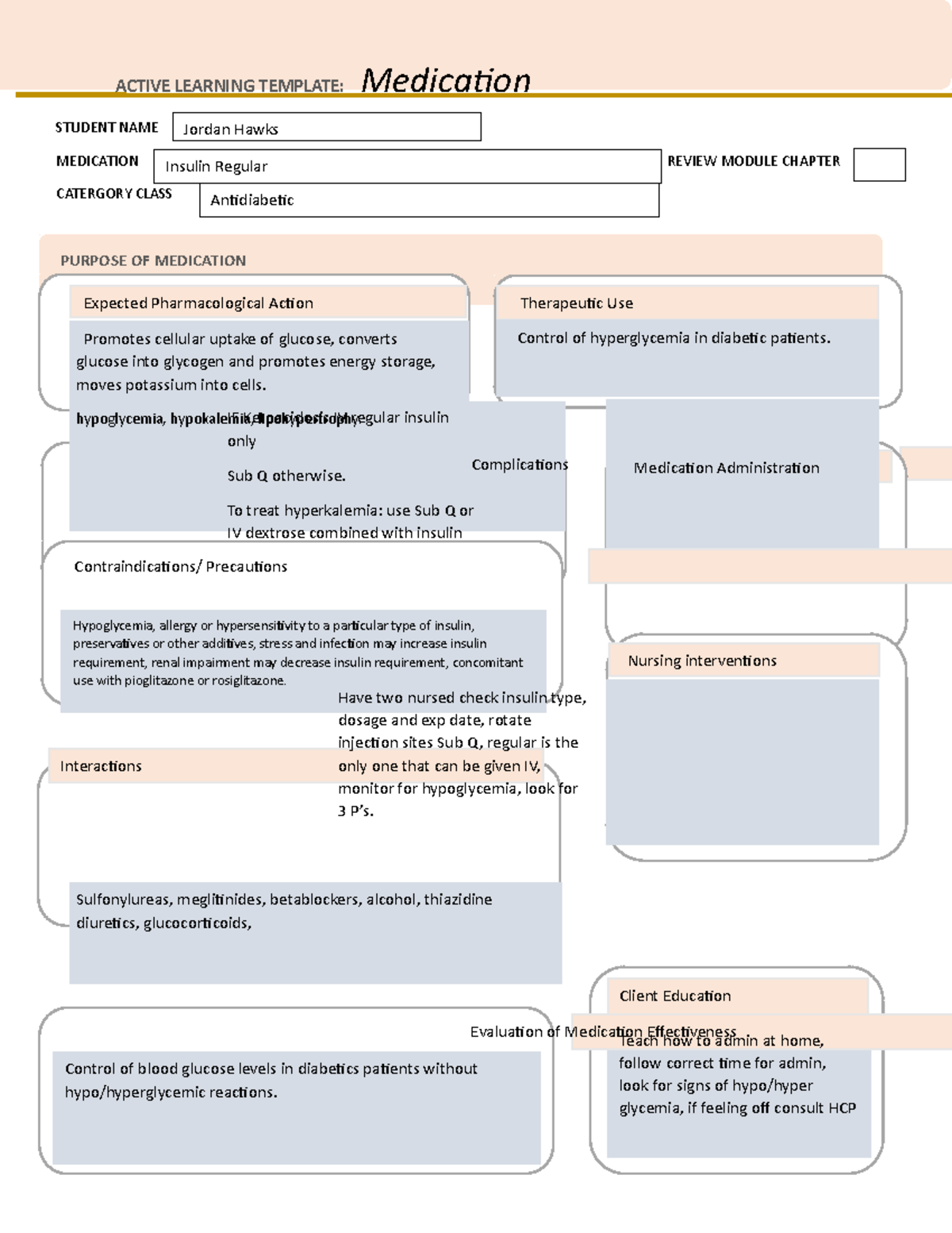 Medication information Insulin Humulin - Regular - NURS 120 - WCU - Studocu