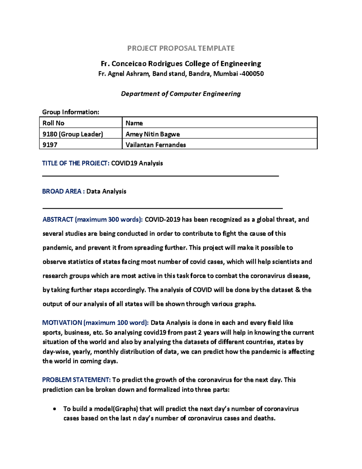 Python Abstract Covid 19 Analysis - PROJECT PROPOSAL TEMPLATE Fr ...