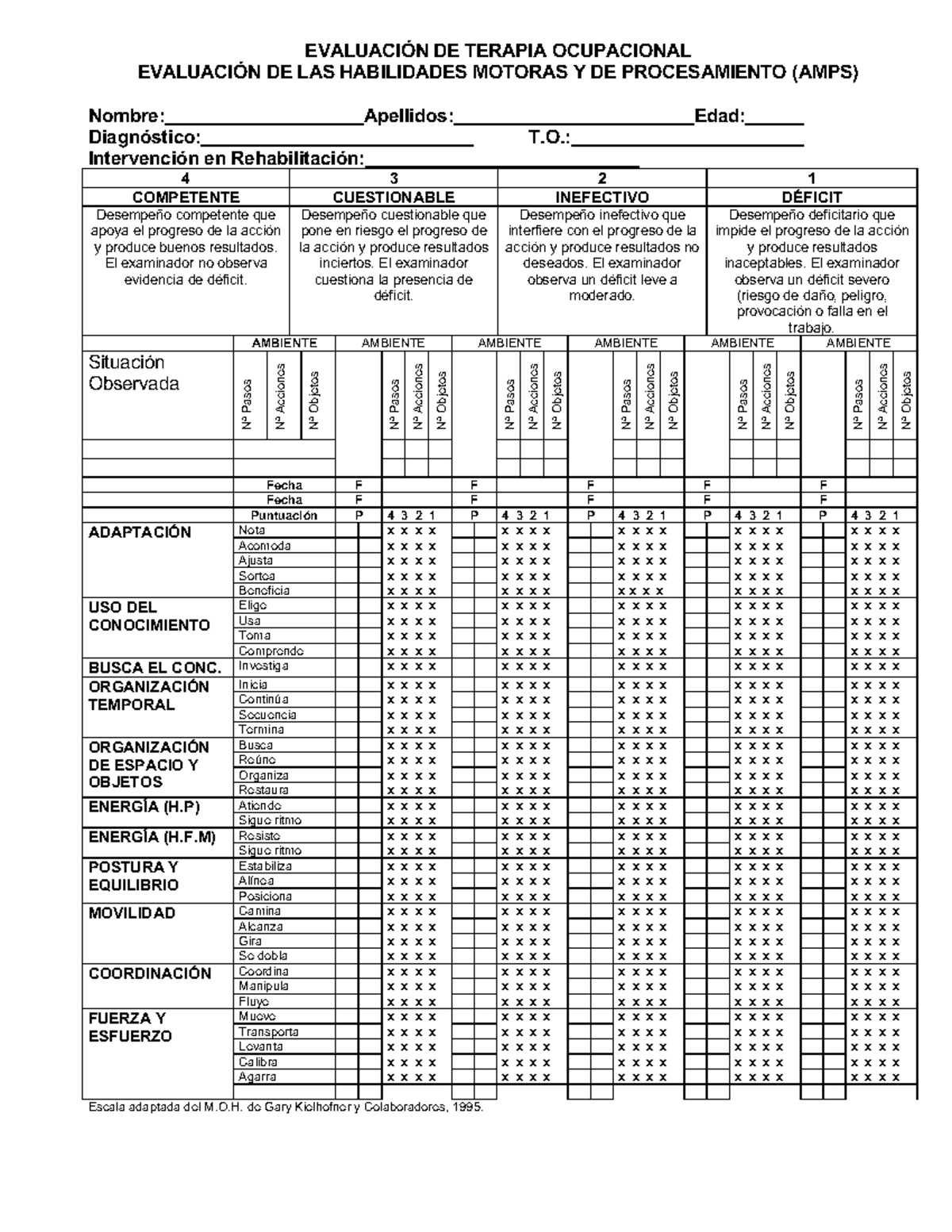 AMPS Intsrumento de evaluación - EVALUACIÓN DE TERAPIA OCUPACIONAL ...