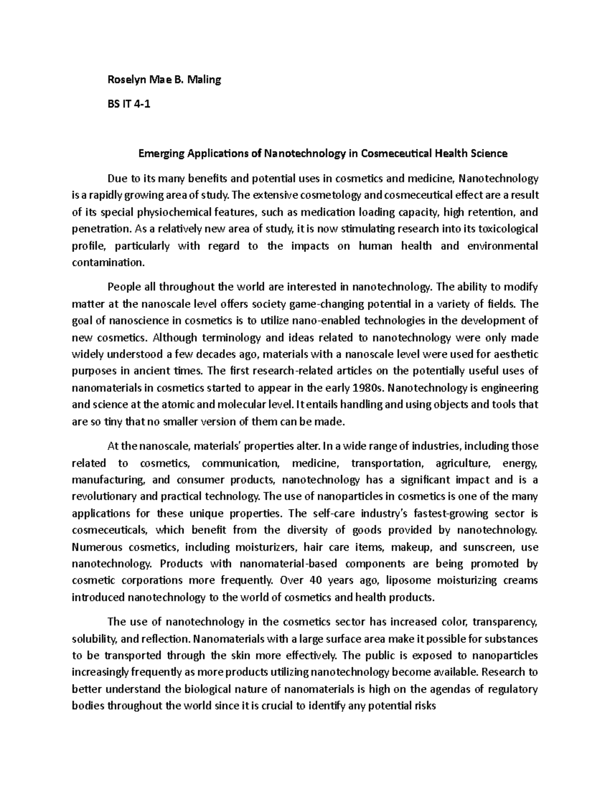 nanotechnology essay