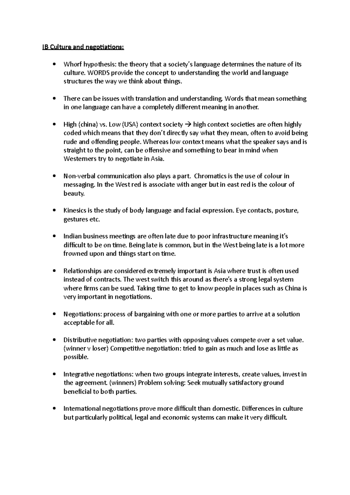 IB Culture and negotiations - WORDS provide the concept to ...