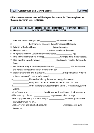 Connectors 2 - english-practice B 2 Connectives and Linking Words CON00 ...